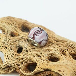 Purple with White Swirls European Glass Charm Bead with Silver Core Center